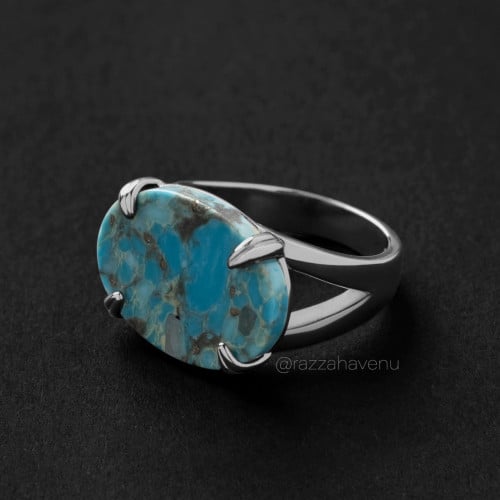 خاتم ملكي مخالب فضه عيار 925 - فيروزي متميز