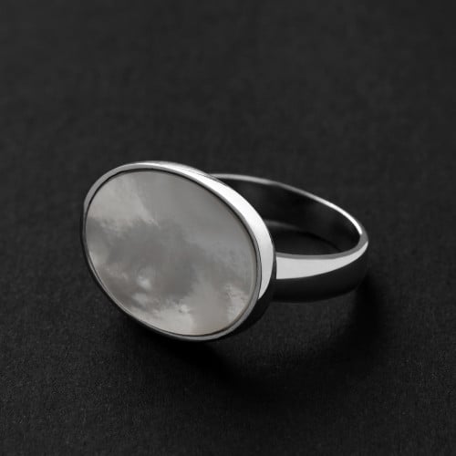 خاتم ملكي كلاسيكي فضه سميكه عيار 925 - صدف