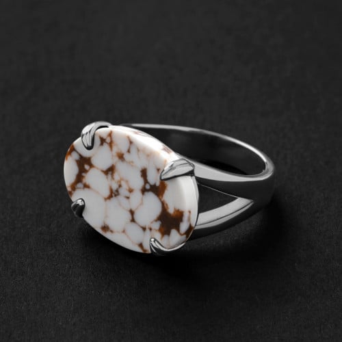 خاتم ملكي مخالب فضه عيار 925 - بني معرق