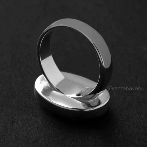 خاتم ملكي كلاسيكي فضه سميكه عيار 925 - ازرق مذهب