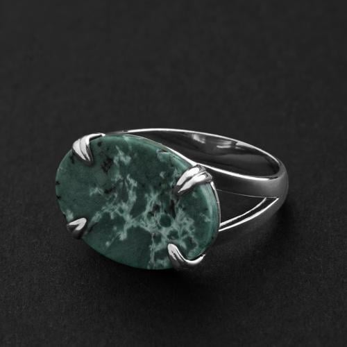 خاتم ملكي مخالب فضه عيار 925 - اخضر مموج