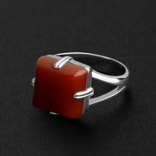 خاتم ملكي مخالب بتصميم مربع عيار 925 - احمر كبدي