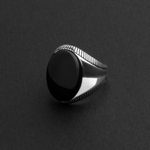 خاتم بتصميم عثماني كلاسيك فضة عيار 925 - اسود