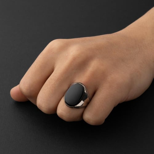 خاتم بتصميم عثماني كلاسيك فضة عيار 925 - اسود