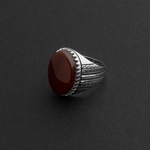 خاتم بتصميم عثماني مودرن فضة عيار 925 - عنابي