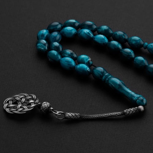 سبحة بكلايت بيضاوي طربزونة فضة عيار 999 - تركواز م...