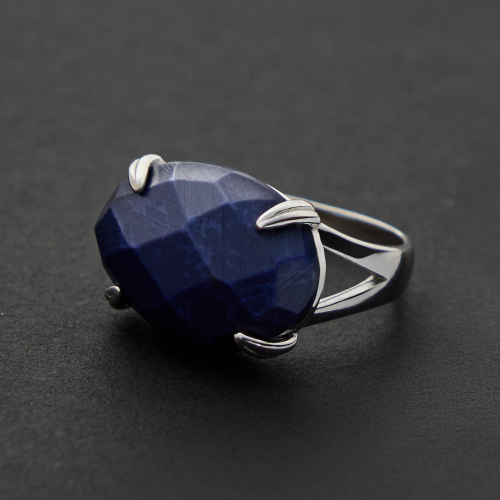 خاتم ملكي مخالب فضه عيار 925 -كت دايموند كحلي