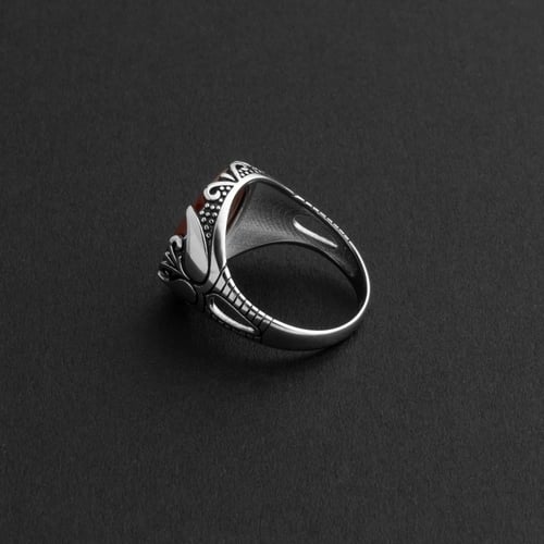 خاتم عثماني دائري منقوش عيار 925 - عنابي