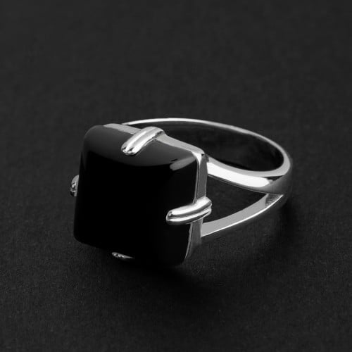 خاتم ملكي مخالب بتصميم مربع عيار 925 - اسود