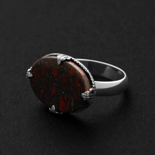 خاتم ملكي مقبض كلاسيكي فضه عيار 925 - احمر معرق