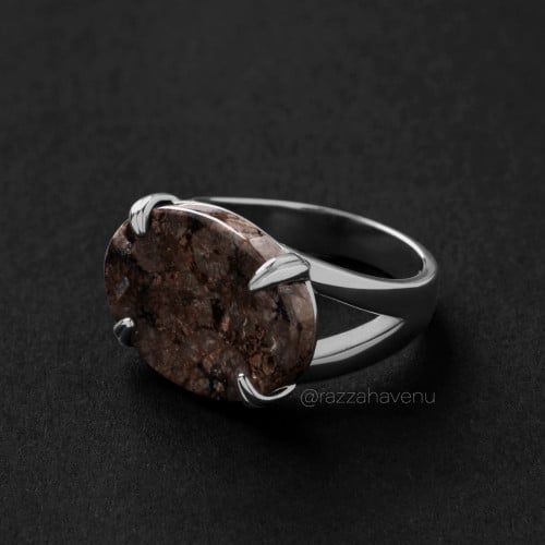 خاتم ملكي مخالب فضه عيار 925 - بني مميز