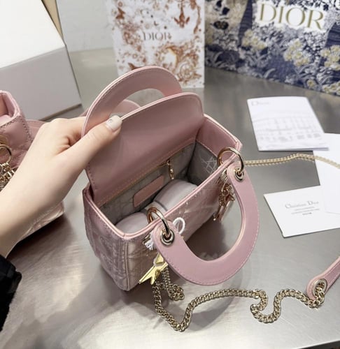 حقيبة ليدي ديور بحجمين / وردي