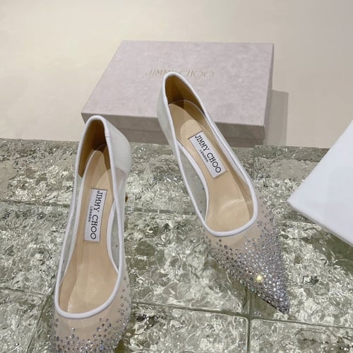 كعب جيمي شو أبيض بلمعة