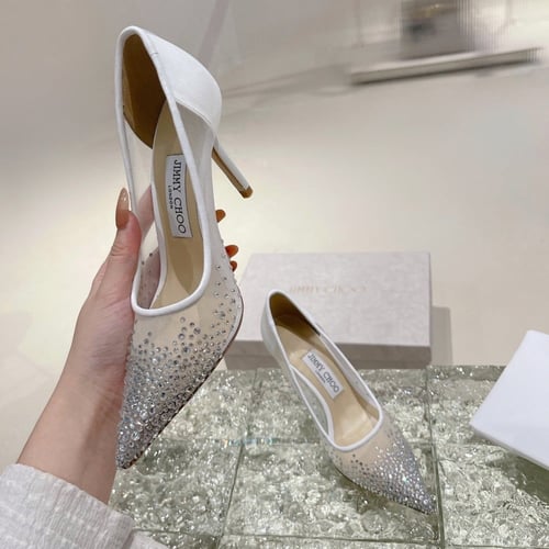 كعب جيمي شو أبيض بلمعة