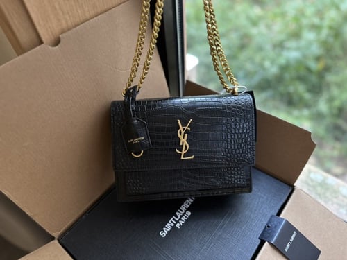 حقيبة ysl صن سيت / أسود جلد