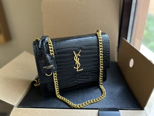 حقيبة ysl صن سيت / أسود جلد