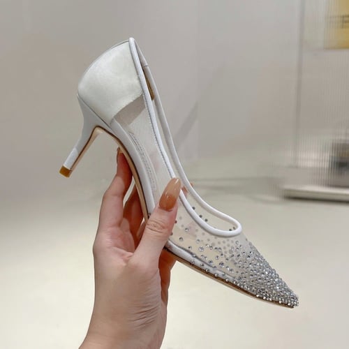 كعب جيمي شو أبيض بلمعة