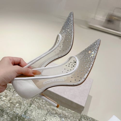 كعب جيمي شو أبيض بلمعة