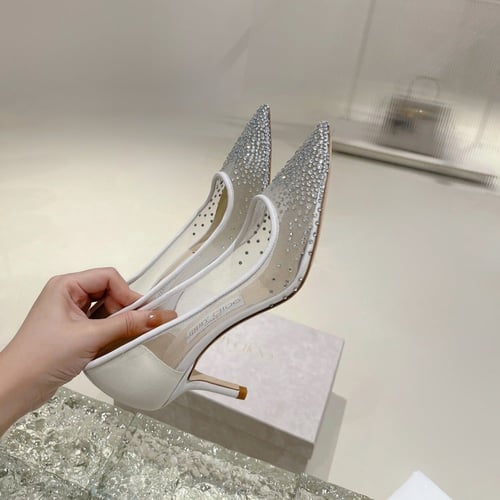 كعب جيمي شو أبيض بلمعة