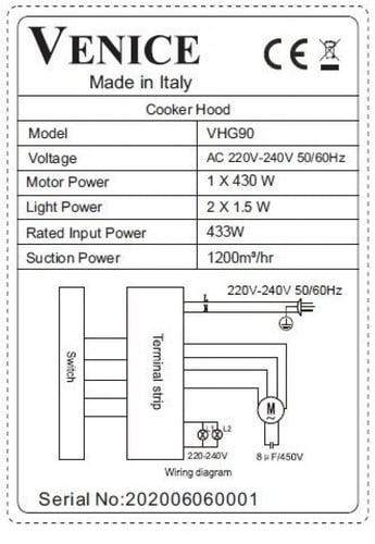 VENICE شفاط مطبخ60سم هرمي ماطور المنيوم قوة الشفط...
