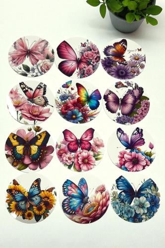 ستيكرات ورقيه فراشات ( ١٢ ملصق )