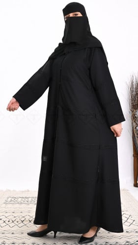 عباية كتف سادة سوداء كم عادي مع كسرات