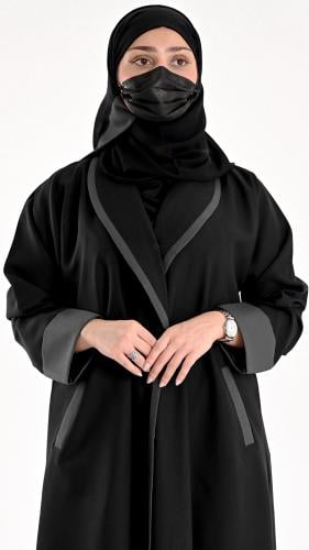 عباية جيوب كم مقلوب رمادي