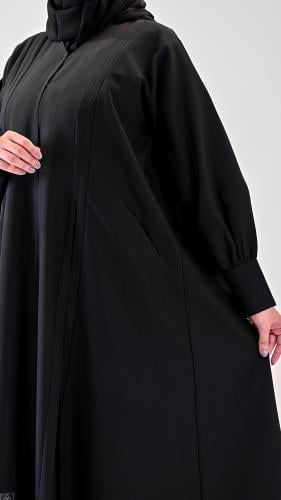 عباية كتان سوداء بقصة واسعة وأكمام بكبك – تصميم كل...