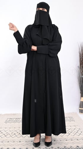 عباية كم كبك رسمية سوداء سادة للدوام من نواعم