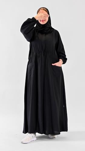 عباية كاجوال كريب بحريني بجيوب وأكمام زم مع طرحة م...
