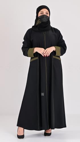 عباية جيوب كم مقلوب زيتي