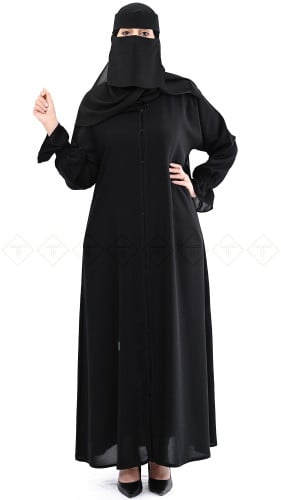عباية كتف سوداء عملية مع كم زم وطرحة