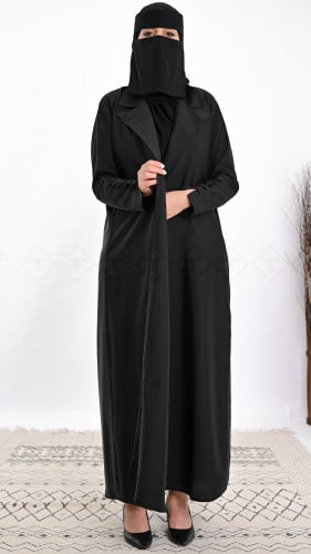 عباية كتف لف سوداء مع أزرار زينة على الكم – قماش ص...