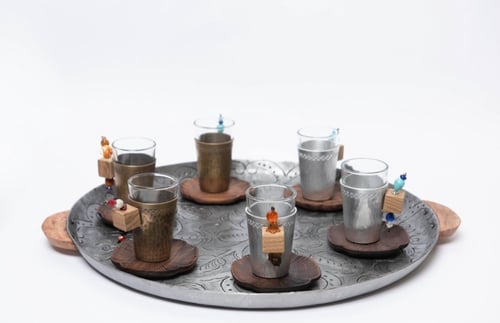 صواني نحاس لون فضي معتق نقش يدوي بحجمين قطر 50 سم...