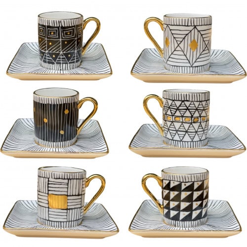 فناجين قهوة تركي سيراميك فرنسي مع رسم جيوماتريك با...
