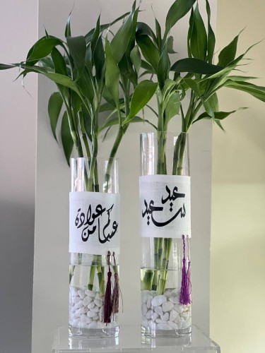 فازة ساق البامبو بشريطة للعيد