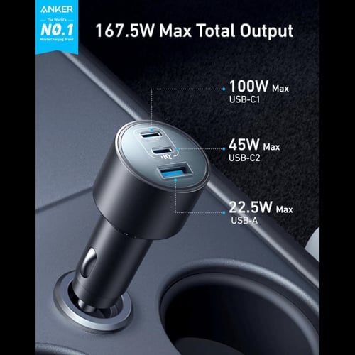 شاحن سيارة انكر بقوة 167.5 واط بمنفذين تايب سي ومن...