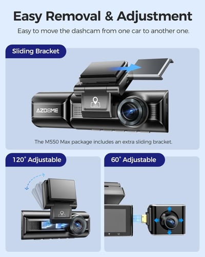 داش كام AZDOME M550 Max ثلاثية العدسات 4K | شاشة 3...