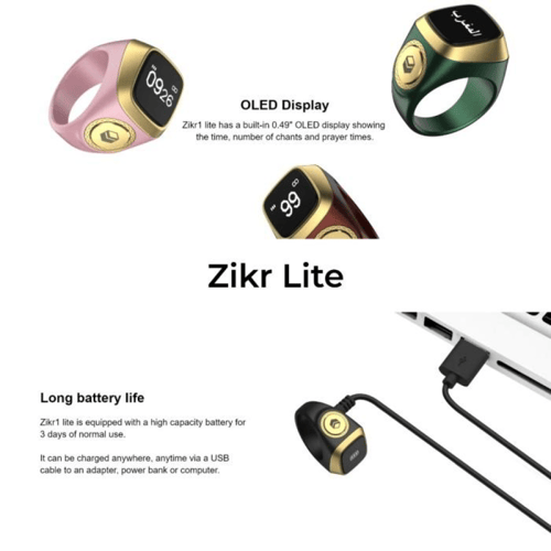 خاتم تسبيح ذكي الكتروني بنفسجي Zikr Ring Smart Tas...