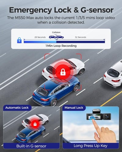 داش كام AZDOME M550 Max ثلاثية العدسات 4K | شاشة 3...