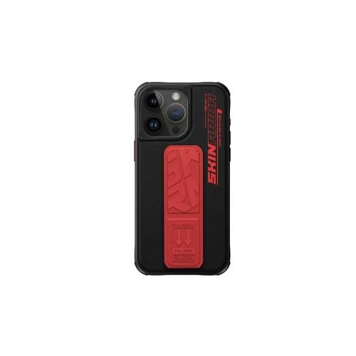 كفر حماية ايفون 15 برو اسود مع احمر بمسكة مع ستاند...