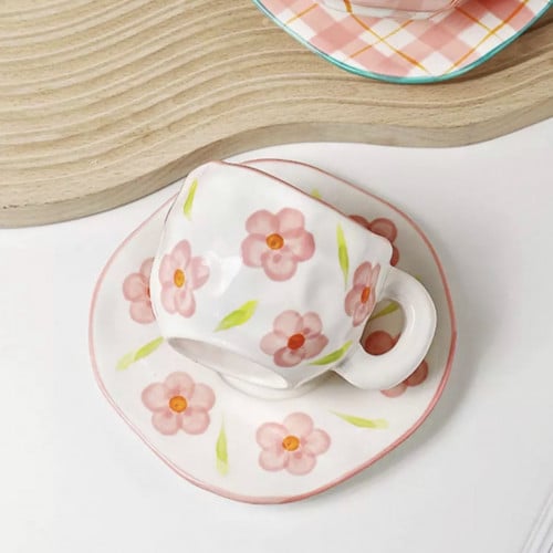 كوب سيراميك ابيض برسومات ورد 300مل