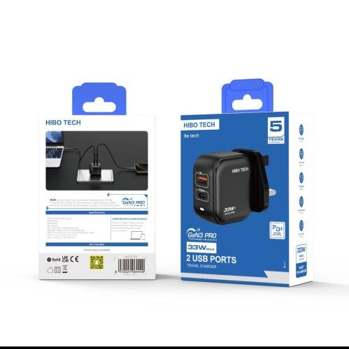 فيش جداري بقوة 33W بمنفذين USB - TC من شركة HIBO T...