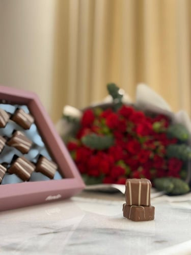 شوكليت فوندو مع 20 ورده بيبي روز