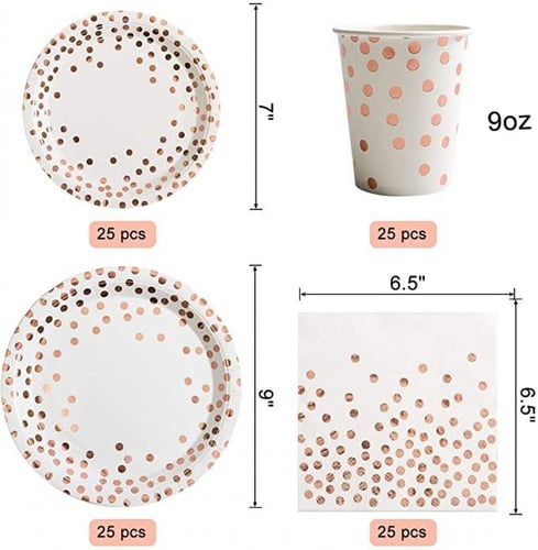 أدوات المائدة نقط وردي (25 شخص) | Pink Dotted Tabl...