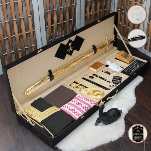 هدايا فخمه ملكيه بكس سيف دمشقي نحت ليزر ومشلح وشما...