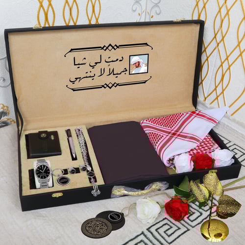 هدايا رجاليه فخمه بوكس شماغ وقماش صيفي وعطر وقلم.....