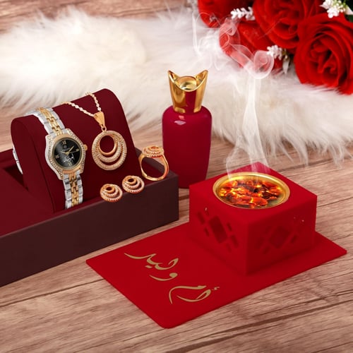 فخامة التمييز والإهداء طقم ساعة نسائية عصرية مع مج...