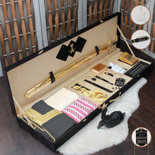 هدايا فخمه ملكيه بكس سيف دمشقي نحت ليزر ومشلح وشما...