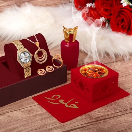 فخامة التمييز والإهداء طقم ساعة نسائية عصرية مع مج...